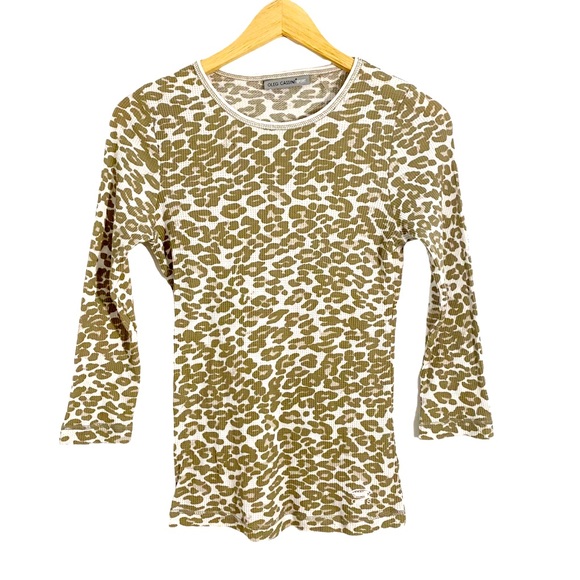 Oleg Cassini Sport Tops - Oleg Cassini Sport Leopard Print Thermal Waffle Knit Top, Size Small